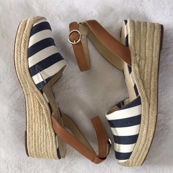 Sole Society Blue White Striped Espadrille Wedges - Picture 2 of 4